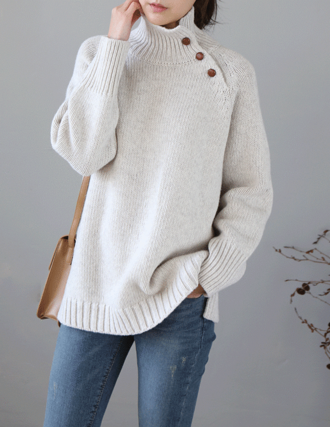 [SALE]button turtleneck knit