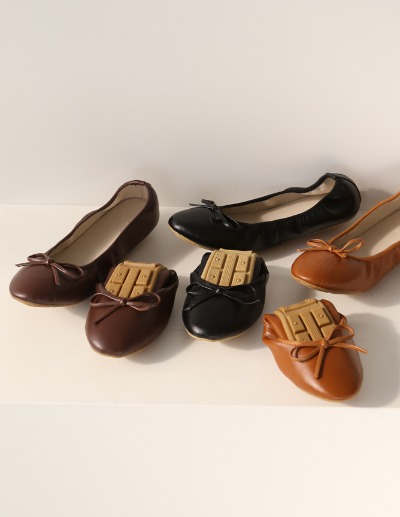 (leather)folding ribbon flat shoes