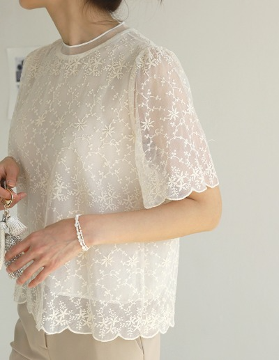 See-through embroidered blouse