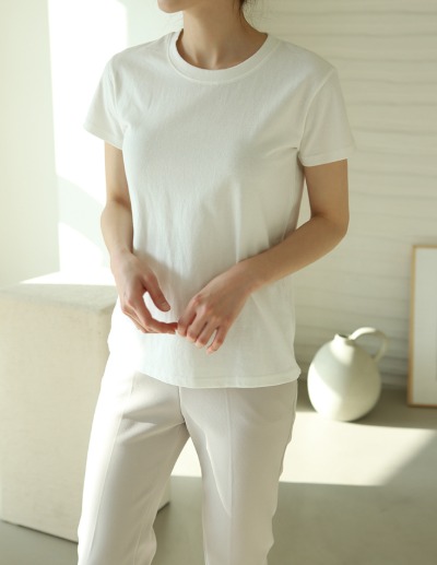 slim short-sleeved t-shirt (ver. peach fleece)