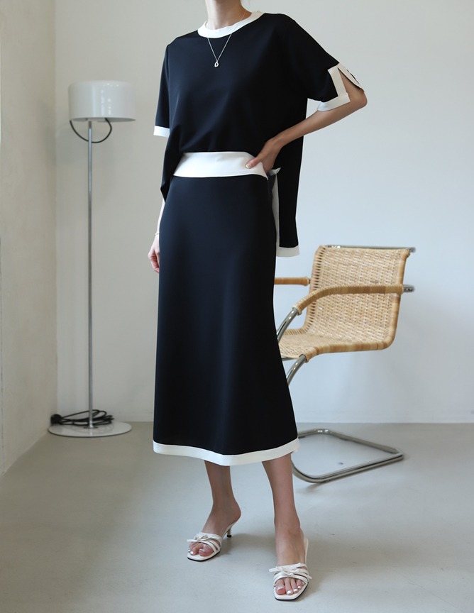 unbalanced two-tone skirt
