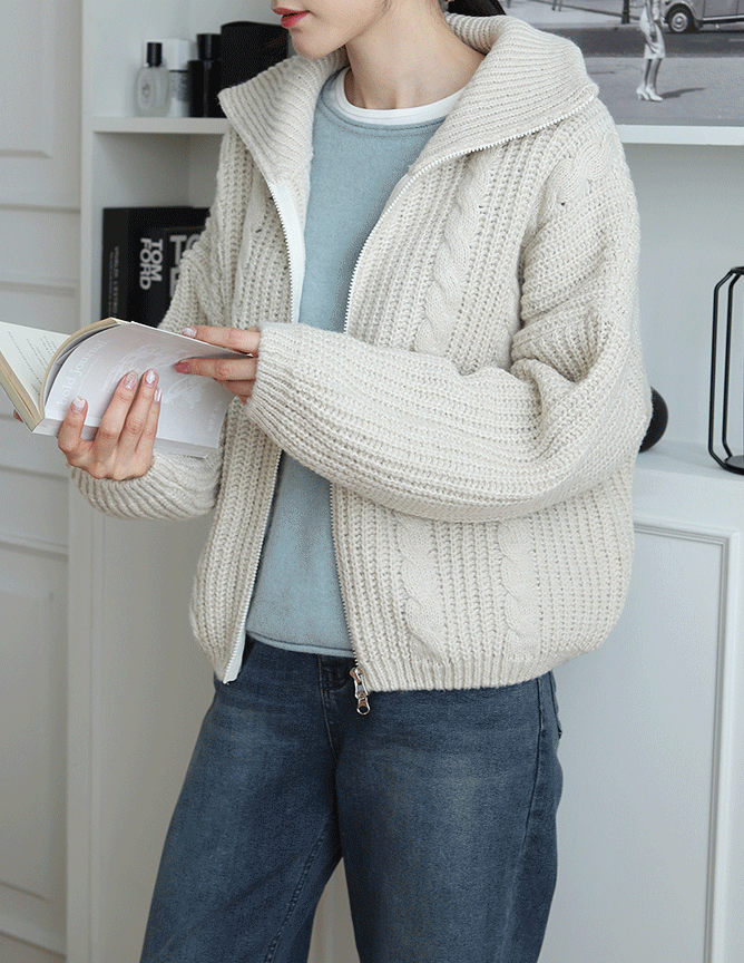 cable knitwear zip-up cardigan
