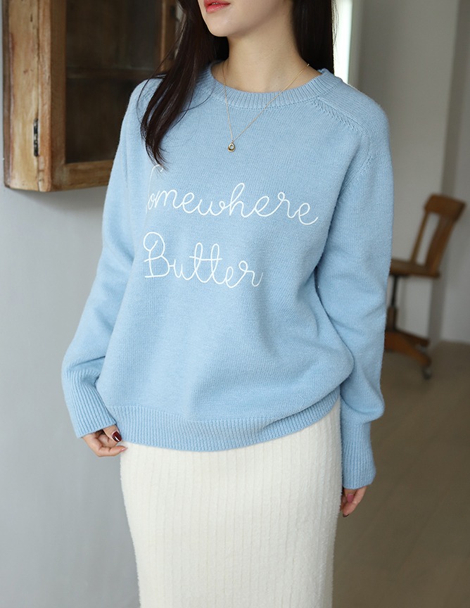 butter wool lettering knitwear