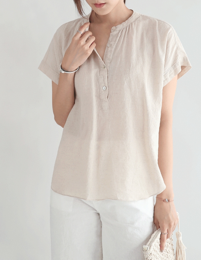 [SALE]linen henley blouse