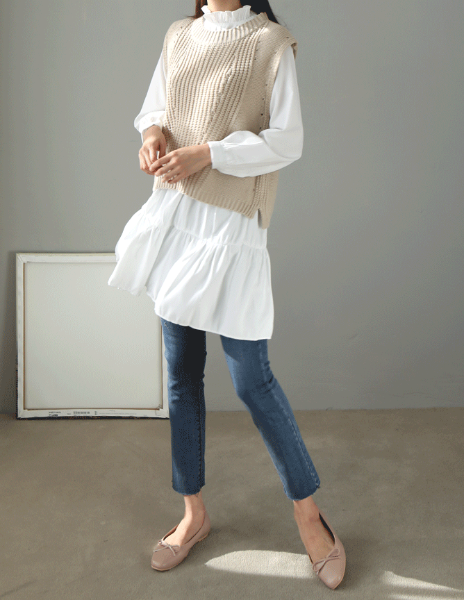 [SALE]knit frilly blouse set