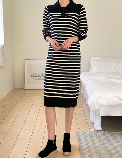 striped collar knit dress