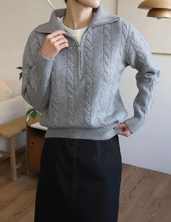 cable half zip-up knit